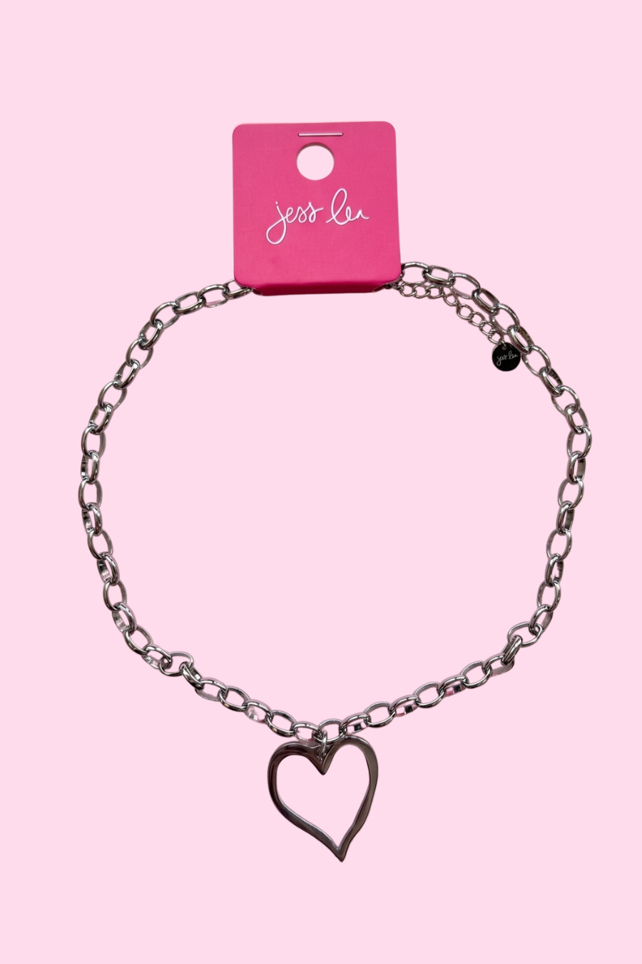 Open Heart Chain Necklace- Silver