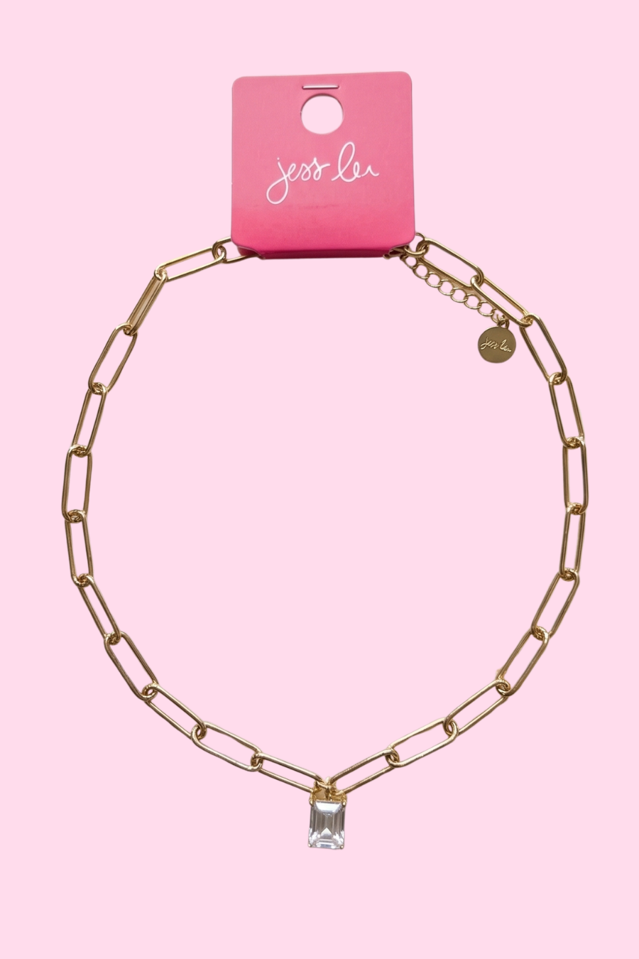 Paperclip Chain Necklace- Gold/Crystal