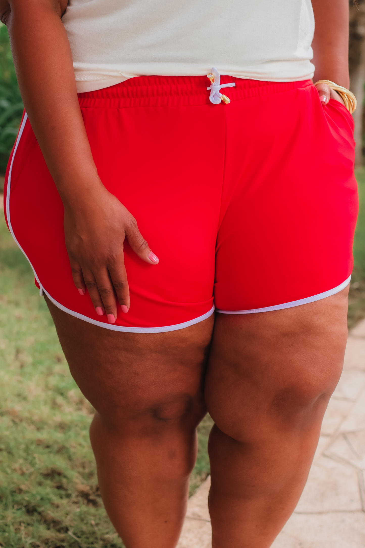 Red And White Drawstring Everyday Shorts