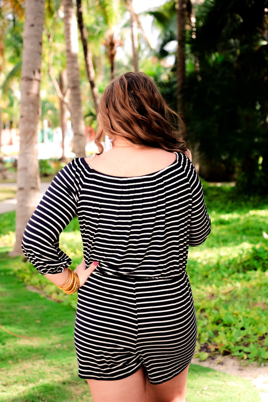 Laguna Beach Striped Off The Shoulder Romper