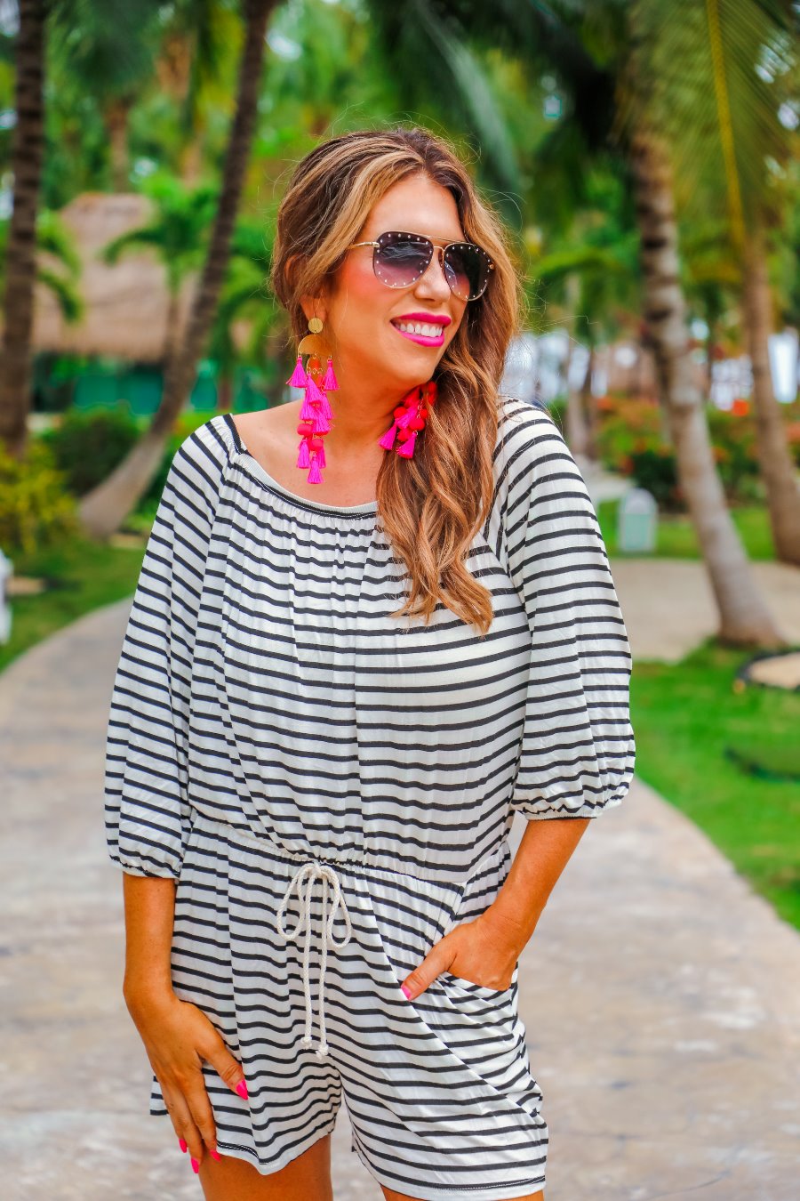 Laguna Beach Striped Off The Shoulder Romper