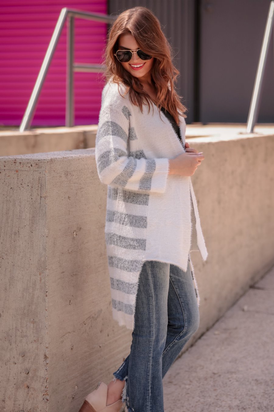 Mckenna Striped Drape Cardigan