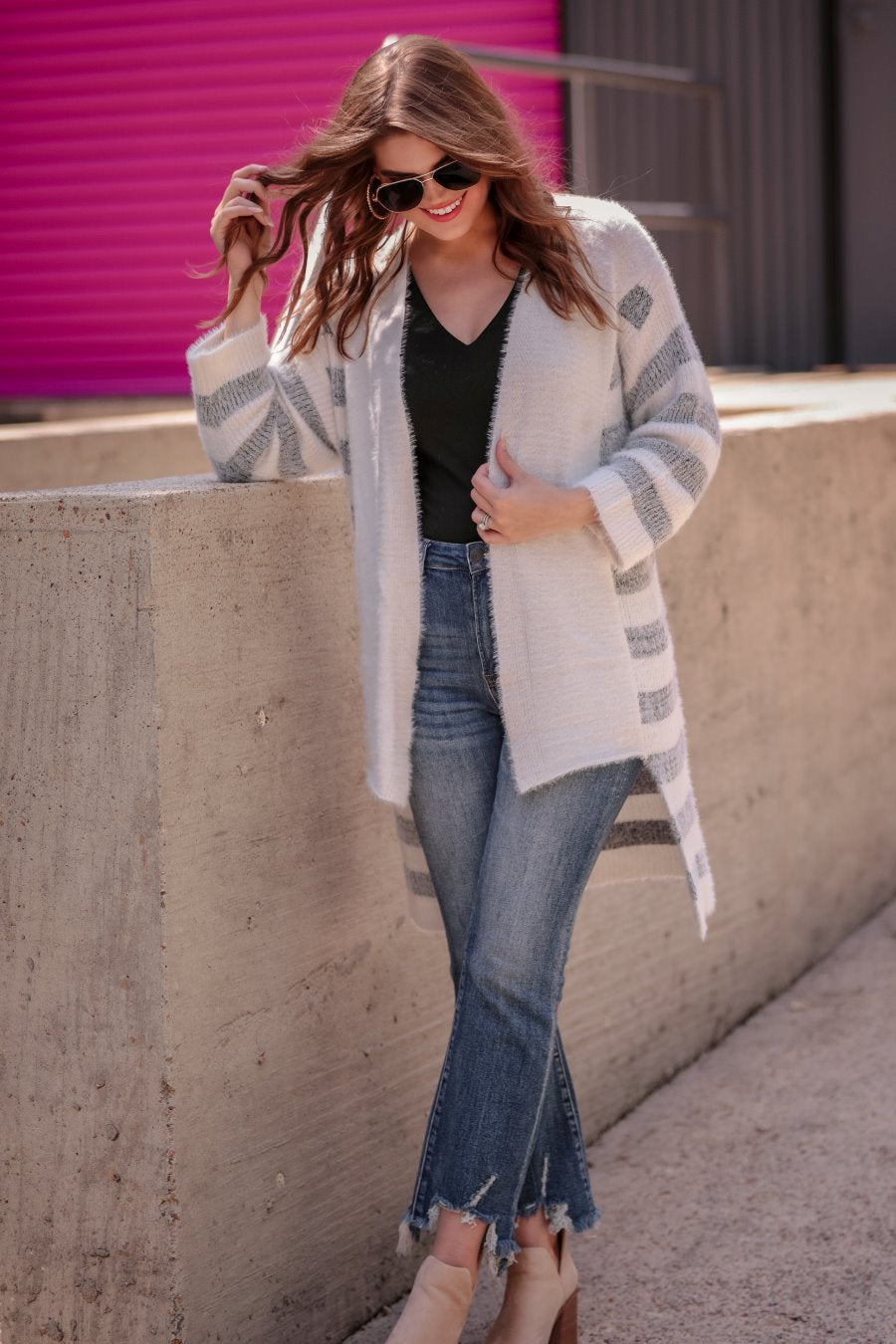 Mckenna Striped Drape Cardigan