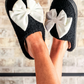 PREORDER- Cozy Bow Slippers- Black/White