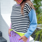 Nikki Striped Color Block Sweater, Pastel