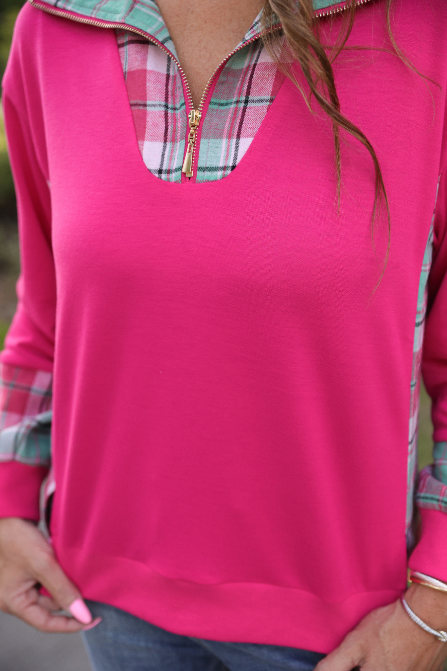 PREORDER- Juniper Plaid Pullover- Pink