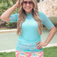 Kora Short Sleeve Mesh Top- Pool Blue