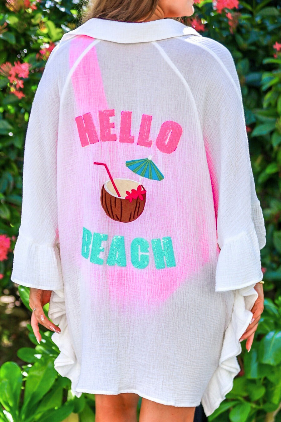 PREORDER- Hello Beach Sequin Embroidery Coverup