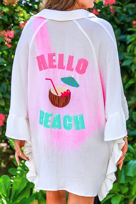 PREORDER- Hello Beach Sequin Embroidery Coverup