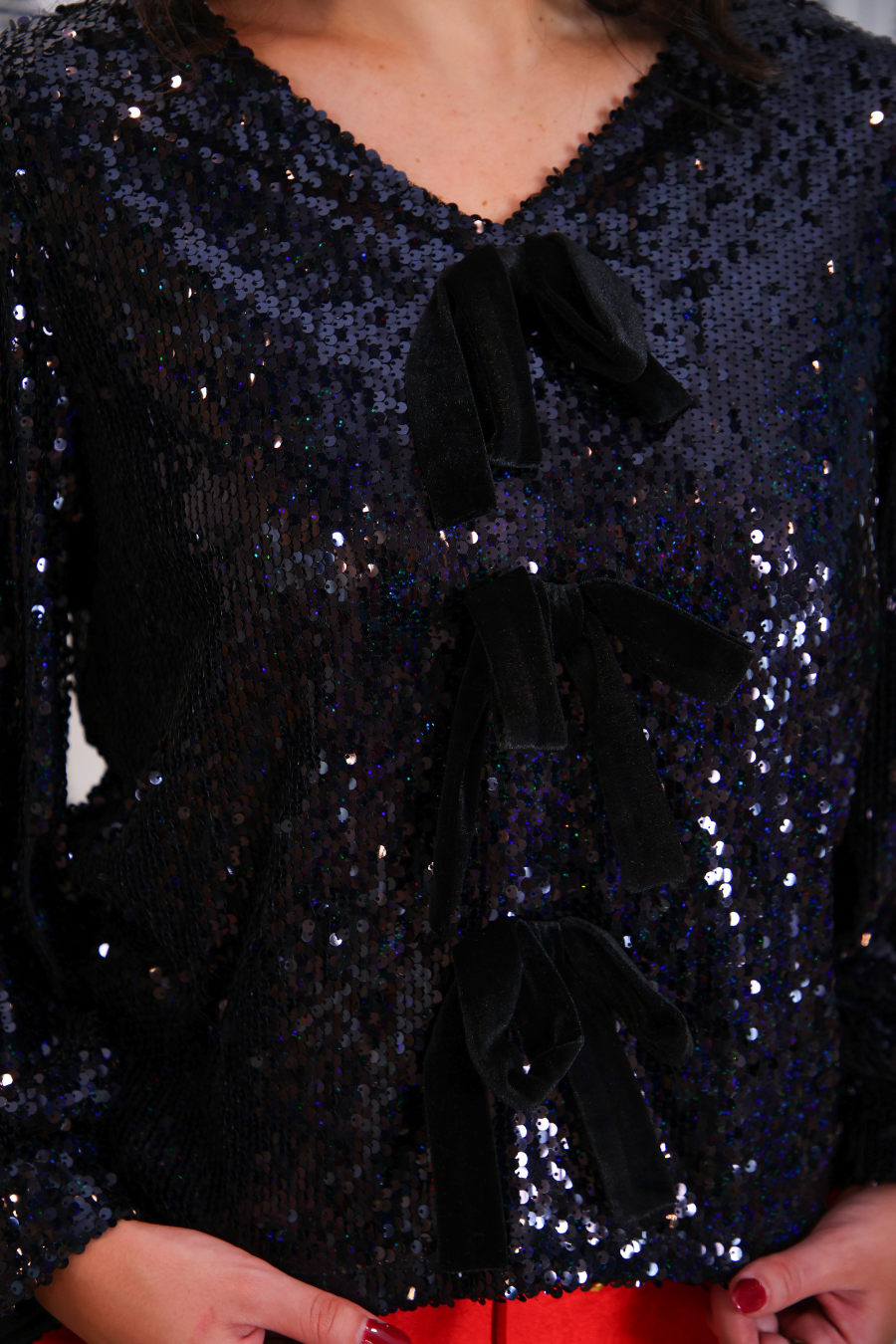 Betty Bow Top- Black Sequin