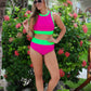 PREORDER- Bali Beach Two Piece Swimsuit- Pink/Neon Green
