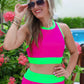 PREORDER- Bali Beach Two Piece Swimsuit- Pink/Neon Green