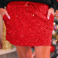 Velvet Hour Sequin Skort- Red
