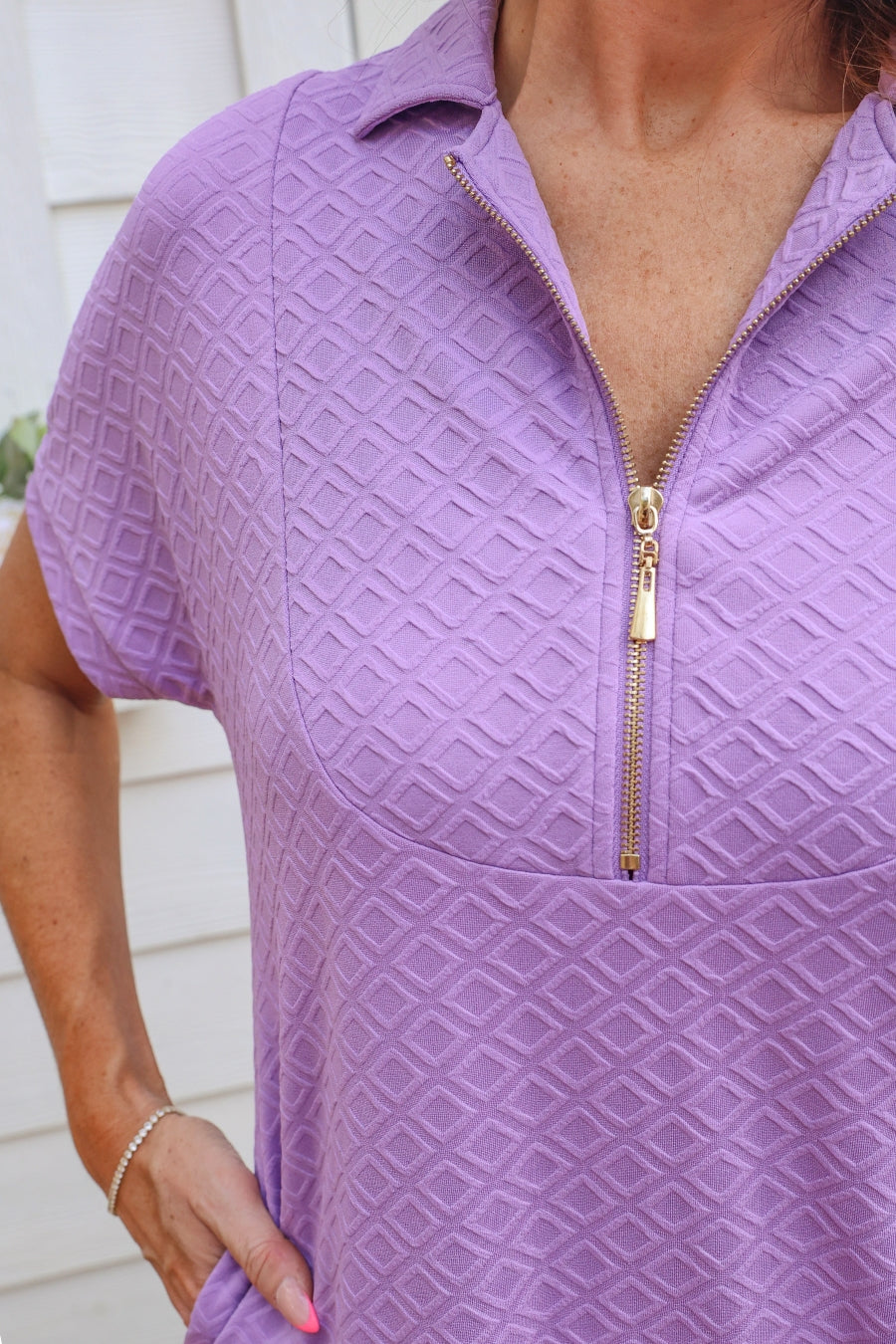 Ezra Textured Zipper Dress- Lavender