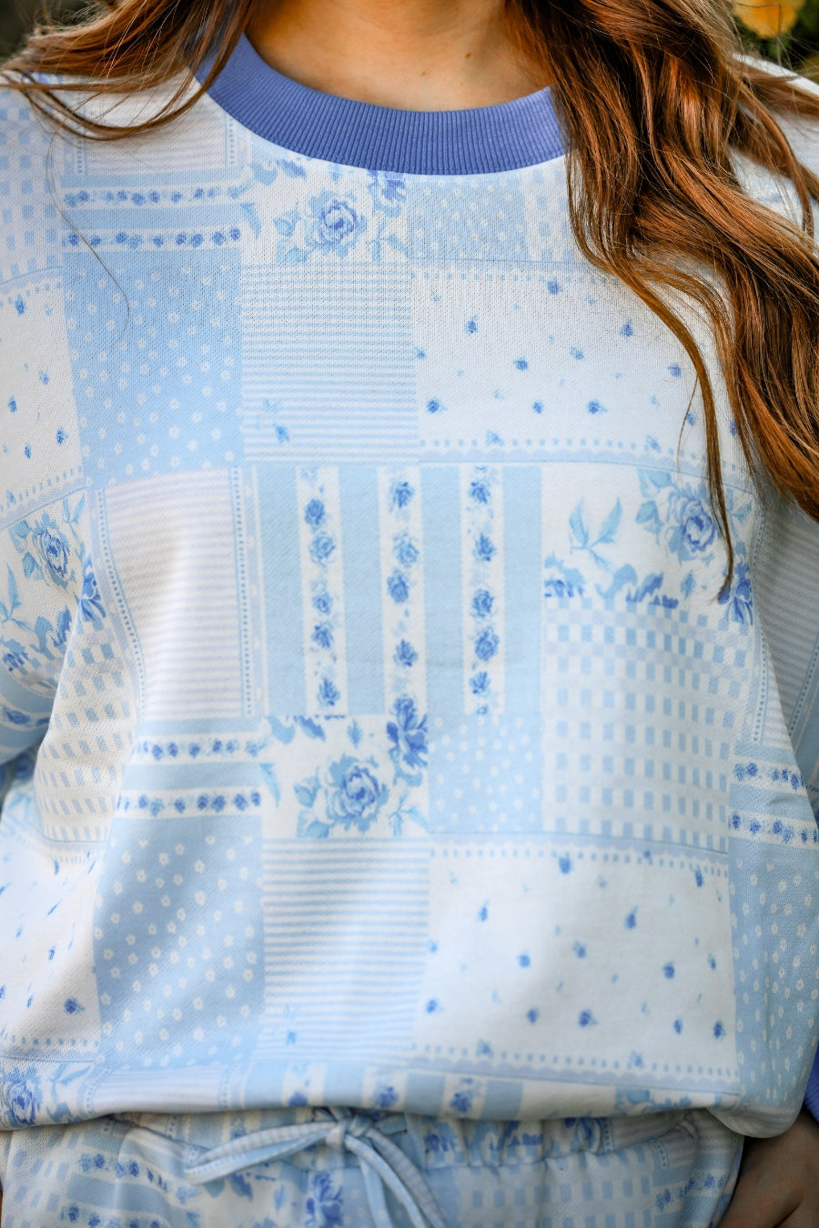 PREORDER- Printed Terry Skort Set- Blue Patchwork