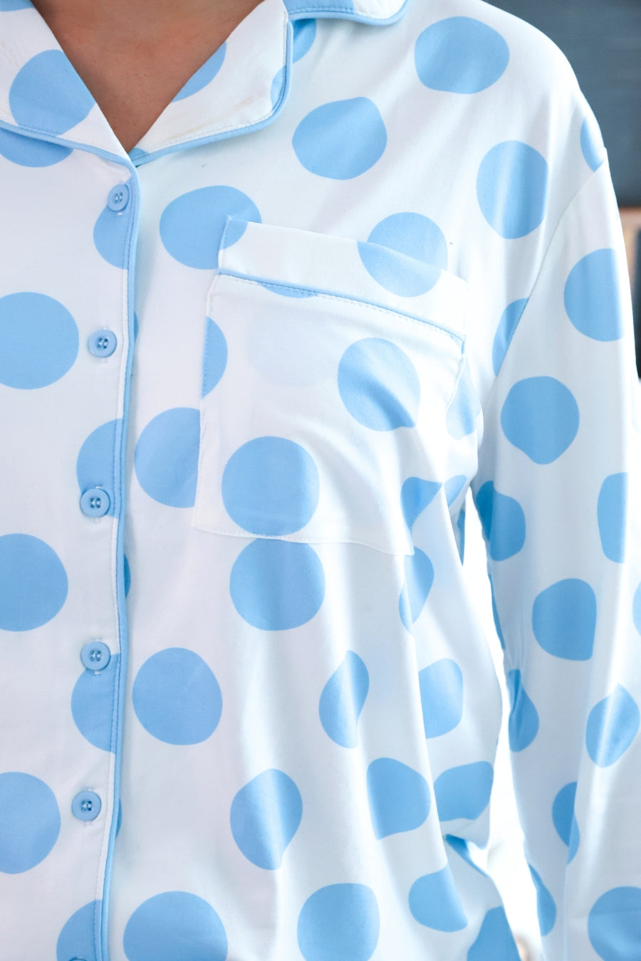 PREORDER- Light Blue Dotty Darling Ruffle Pajama Set