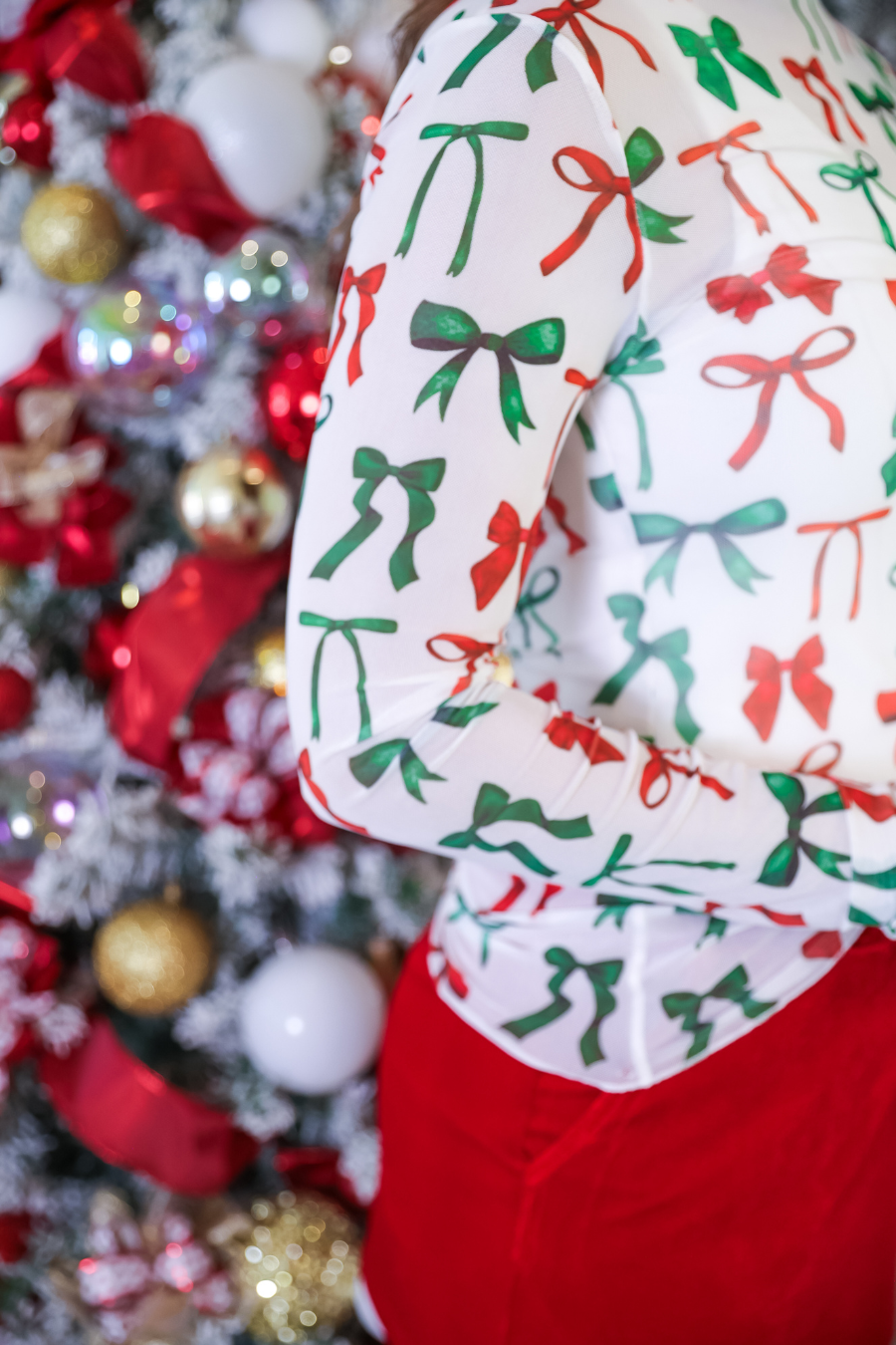 PREORDER- Keigan Mesh Top- Midnight Bow Christmas Edition