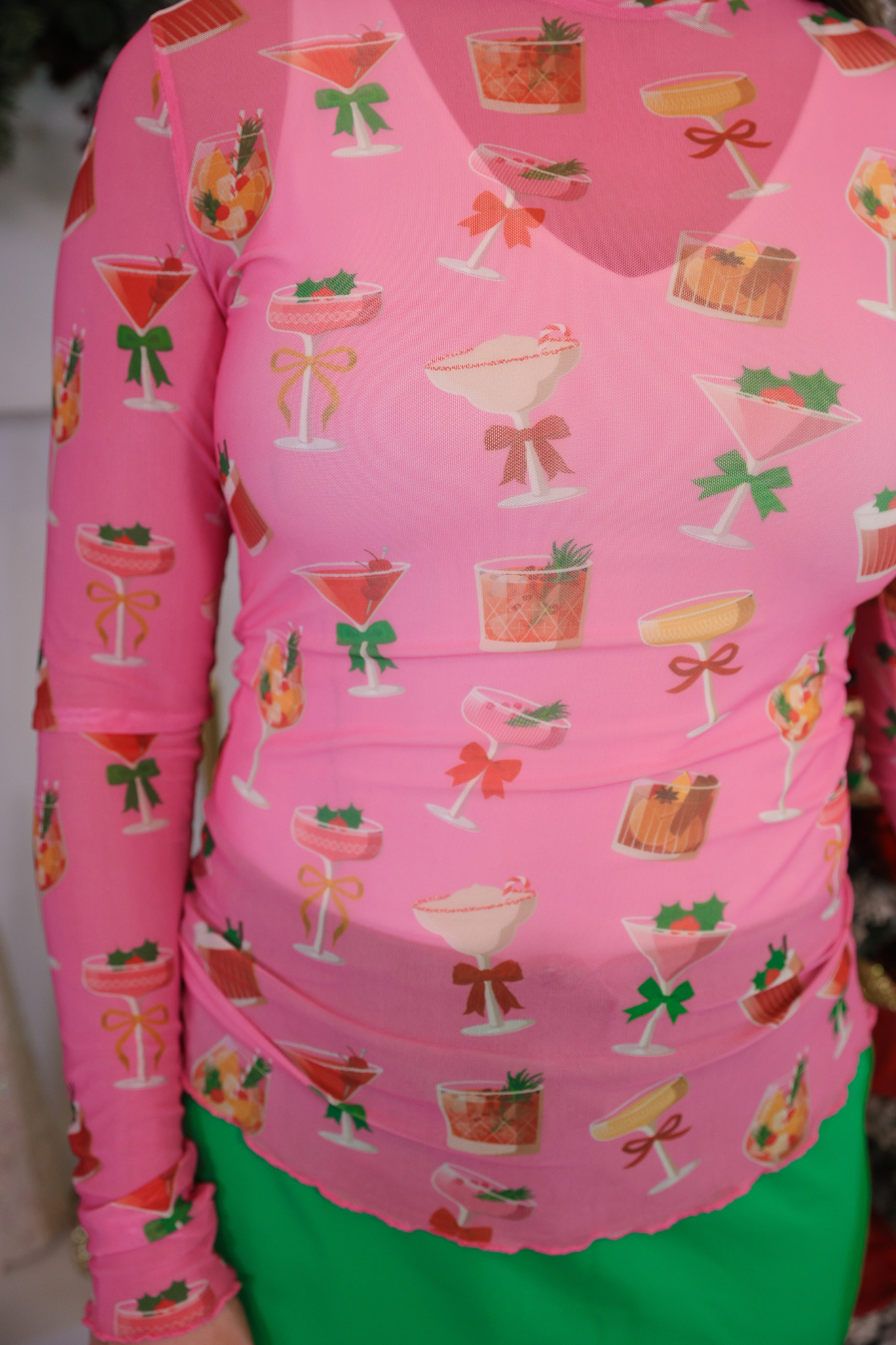 PREORDER- Keigan Mesh Top- Holiday Drinks