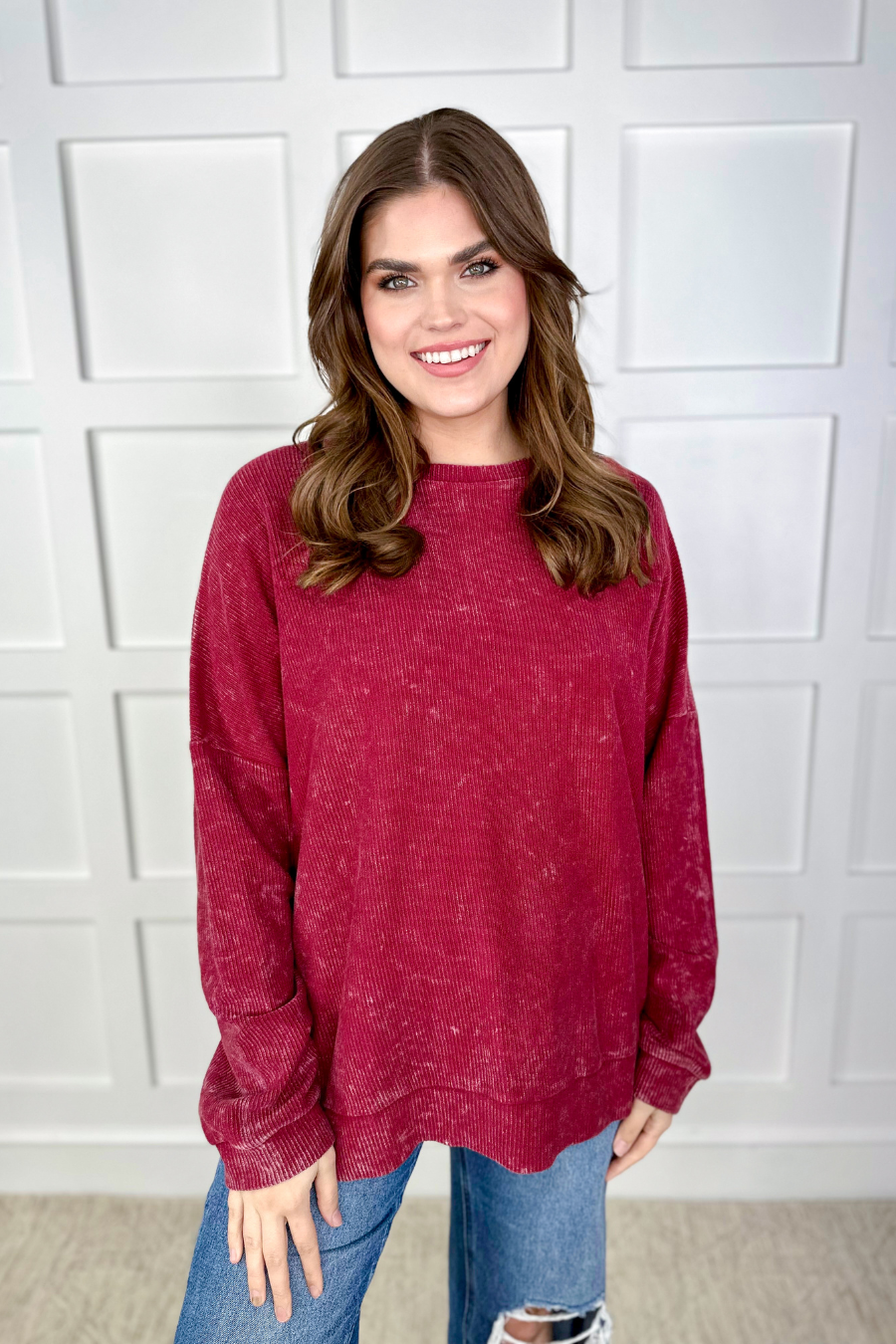 PREORDER Alexis Corded Vintage Pullover - Maroon