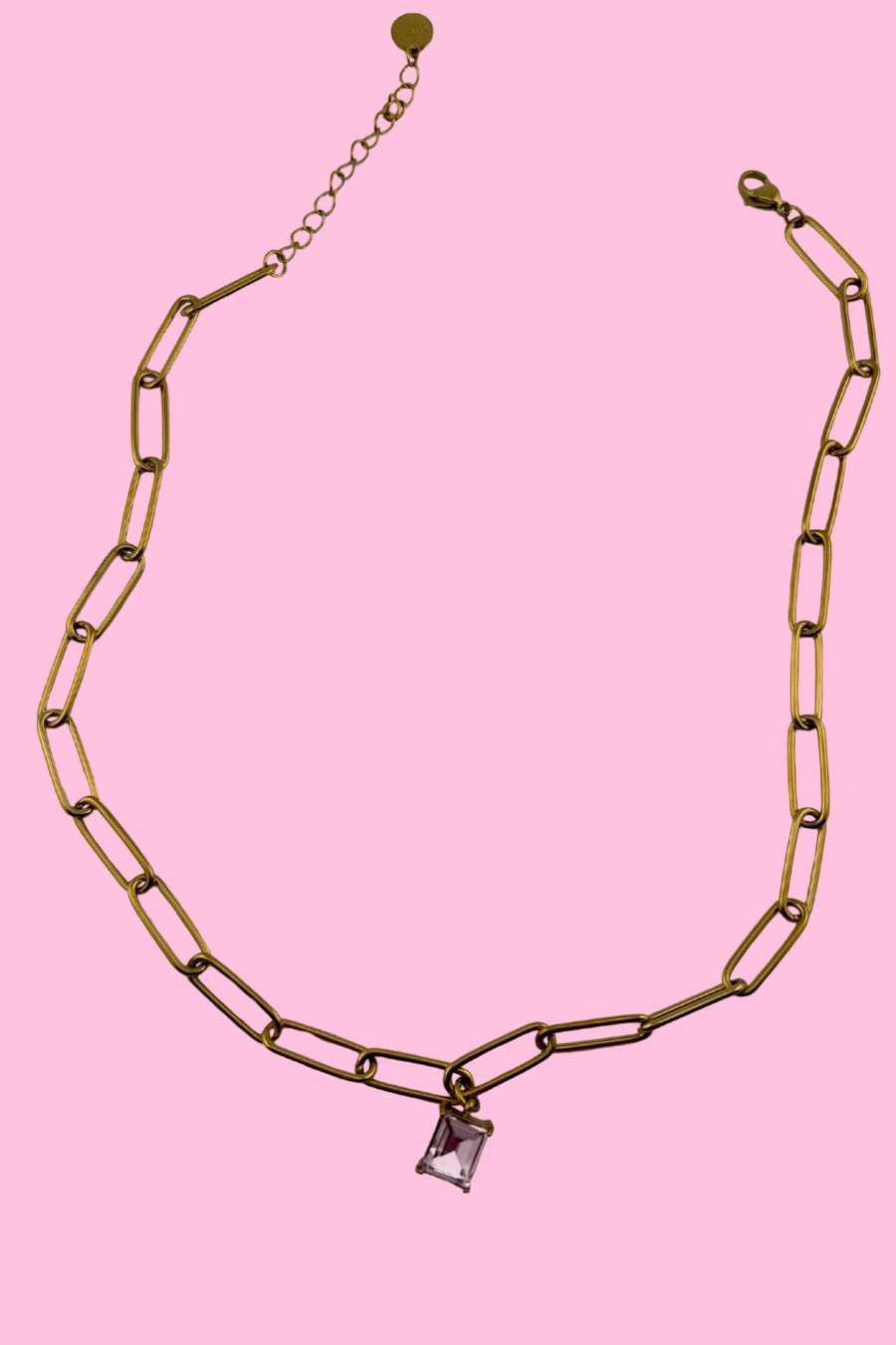 Paperclip Chain Necklace- Gold/Pink