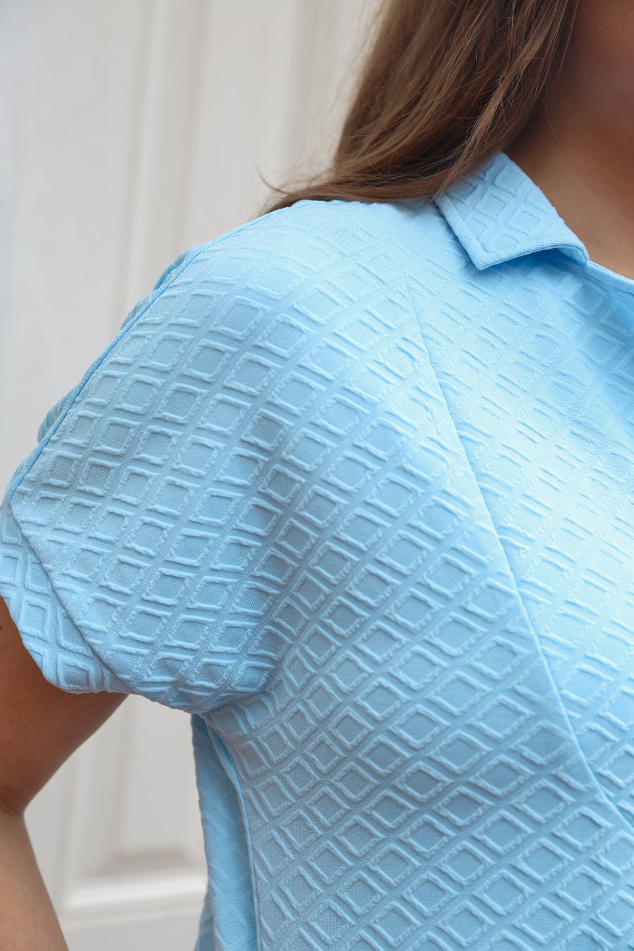 PREORDER- Ezra Textured Zipper Dress- Light Blue