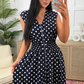 Annie Midi Zipper Dress- Navy Polka Dot