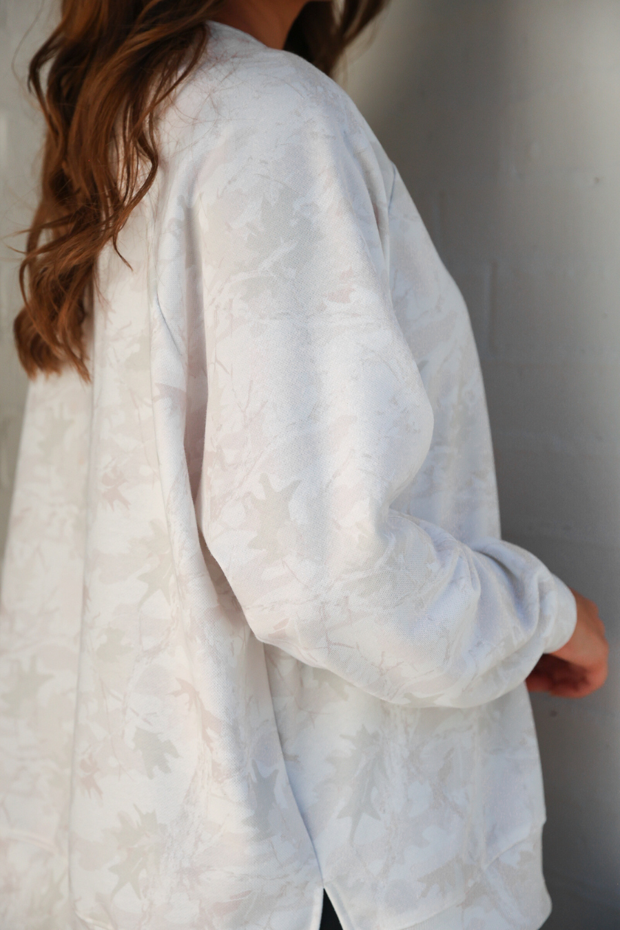 PREORDER- Riley French Terry Pullover- White Chloe Camo