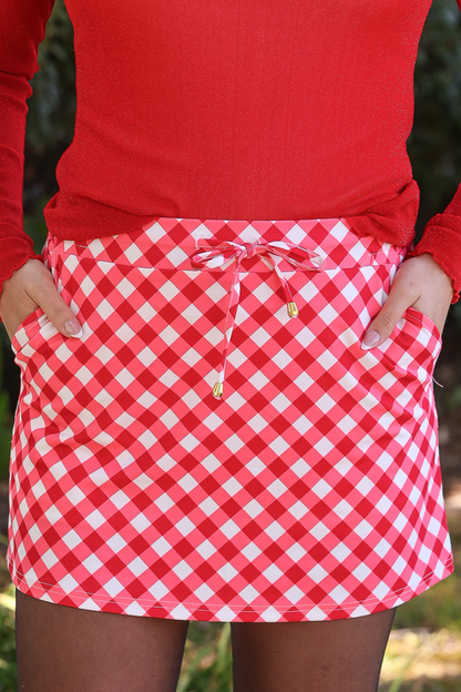 PREORDER- Red Diagonal Gingham Skort