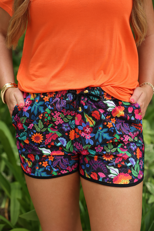 PREORDER- Fiesta Time Floral Everyday Shorts- Black