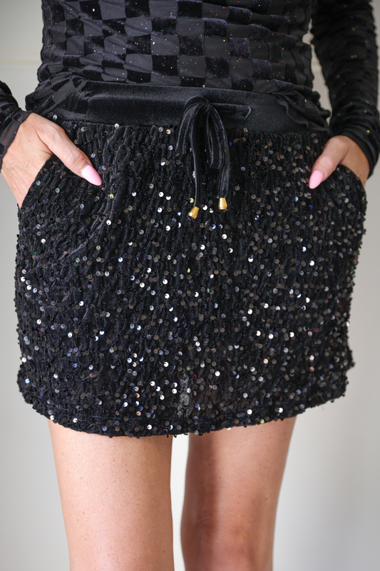 PREORDER-Velvet Hour Sequin Skort- Black