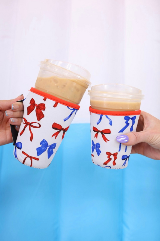 Set Of 3 Drink Sleeves, Patriotic Bow