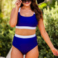 Along The Shore Two Piece Swimsuit, Navy/White