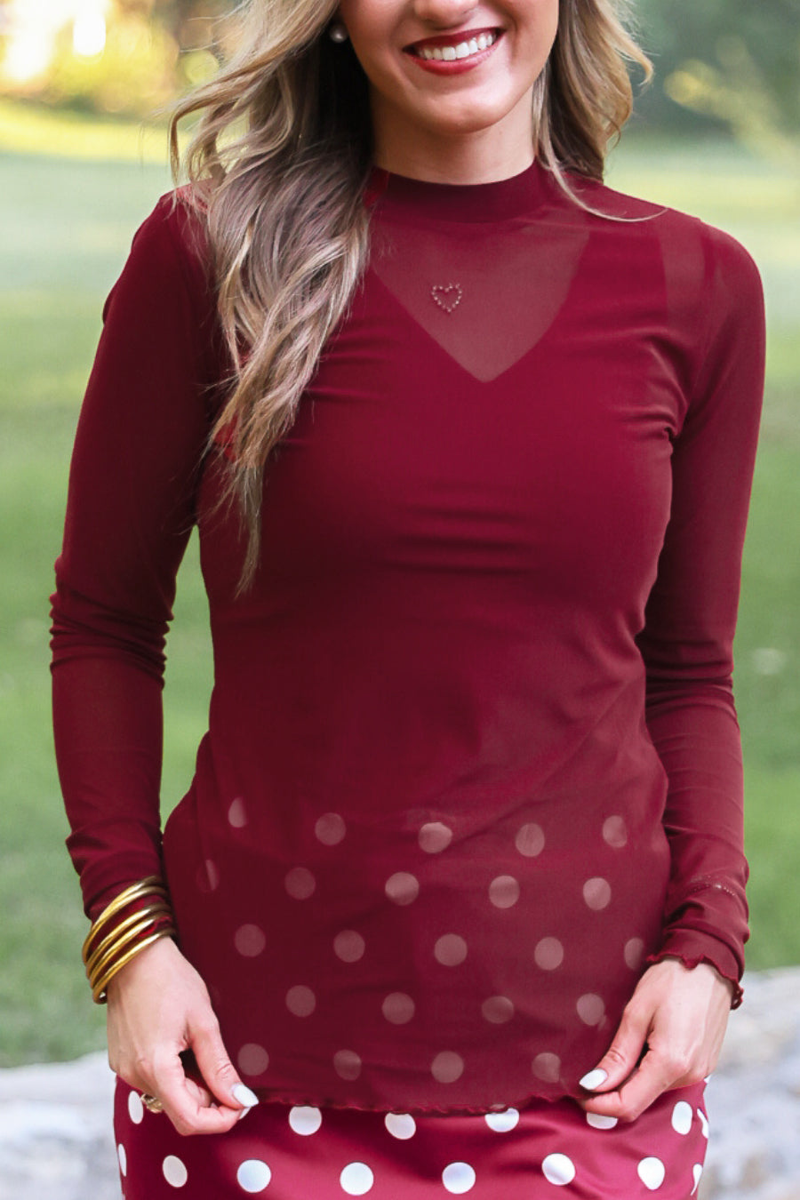 PREORDER- Kate Mesh Top- Burgundy
