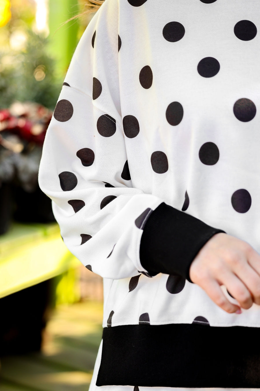 PREORDER- Printed Terry Skort Set- Black/White Polka Dot