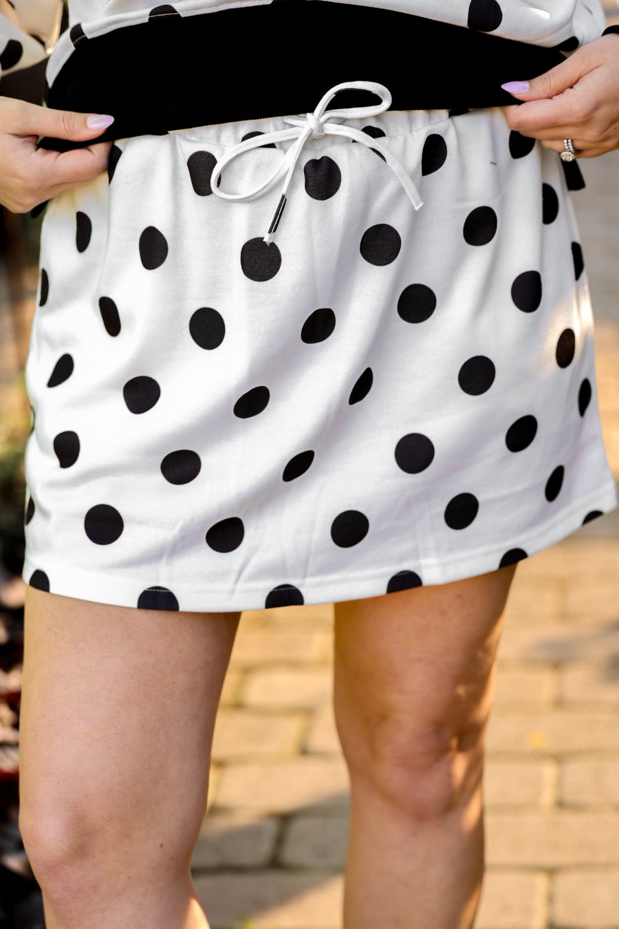 PREORDER- Printed Terry Skort Set- Black/White Polka Dot