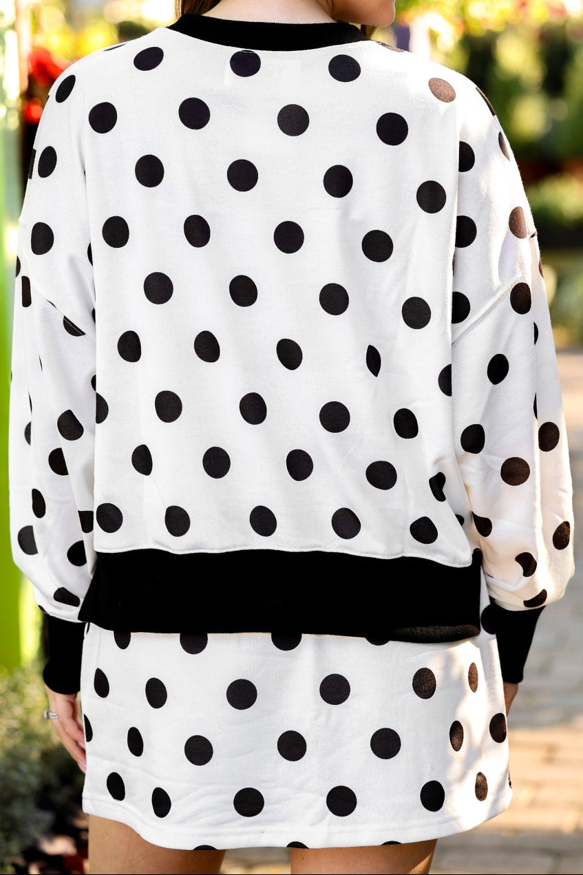 PREORDER- Printed Terry Skort Set- Black/White Polka Dot