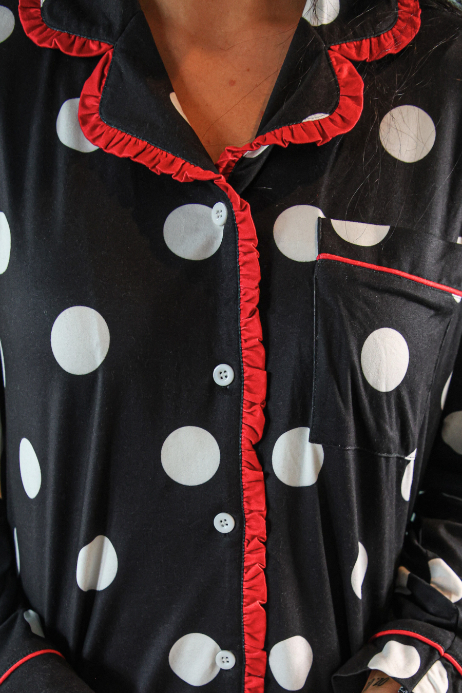 PREORDER- After Dark Polka Dot Ruffle Sleep Shirt