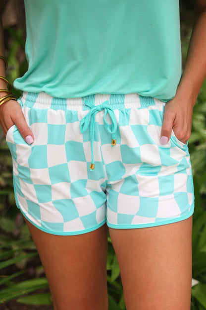 PREORDER- Groovy Mint Checkered Everyday Shorts