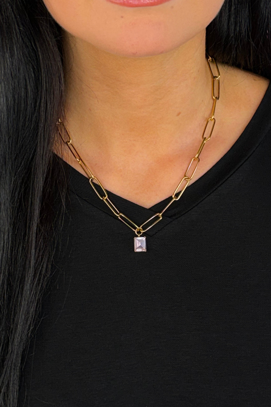 Paperclip Chain Necklace- Gold/Pink