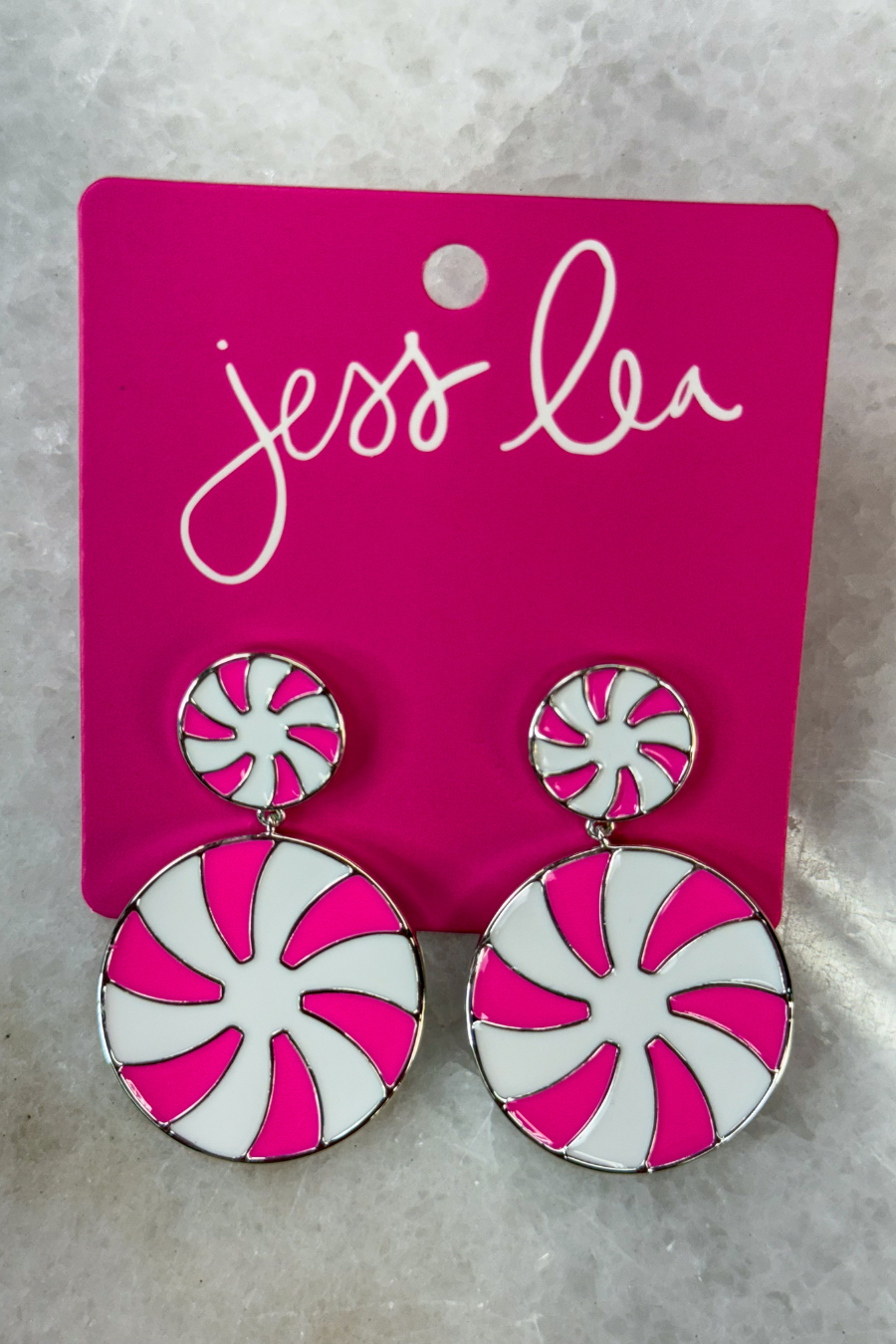 Pink Peppermint Swirl Drop Earrings