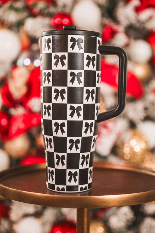 Bow Chic Checkered Sleek Tumbler