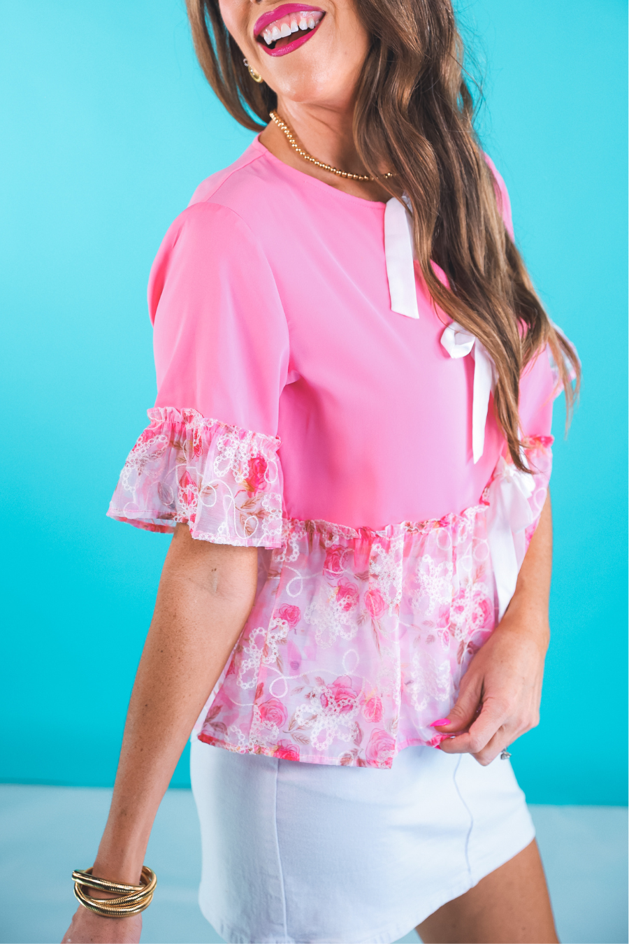 PREORDER-Rosy Ruffle Bow Top