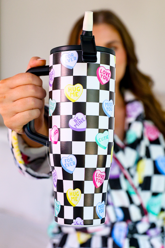 PREORDER- Checkered Conversation Hearts Sleek Tumbler