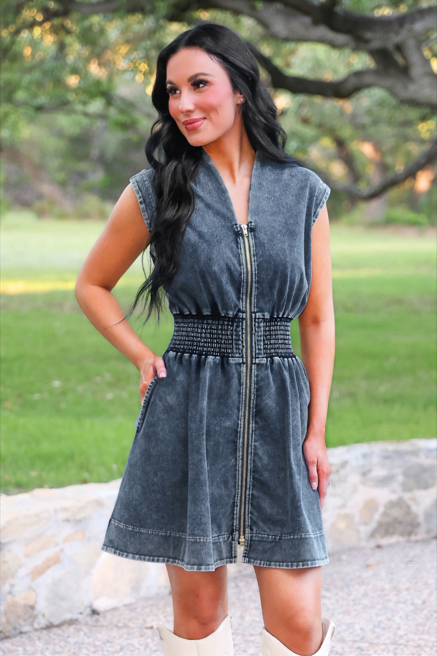 PREORDER- Refined Denim Zipper Dress- Light Wash