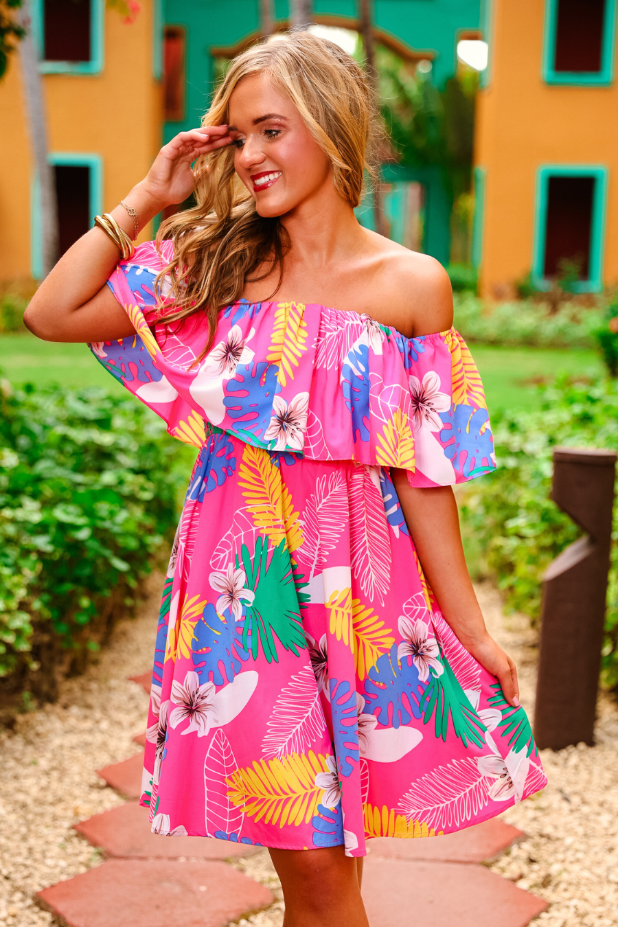 Truly Tropical Off The Shoulder Dress