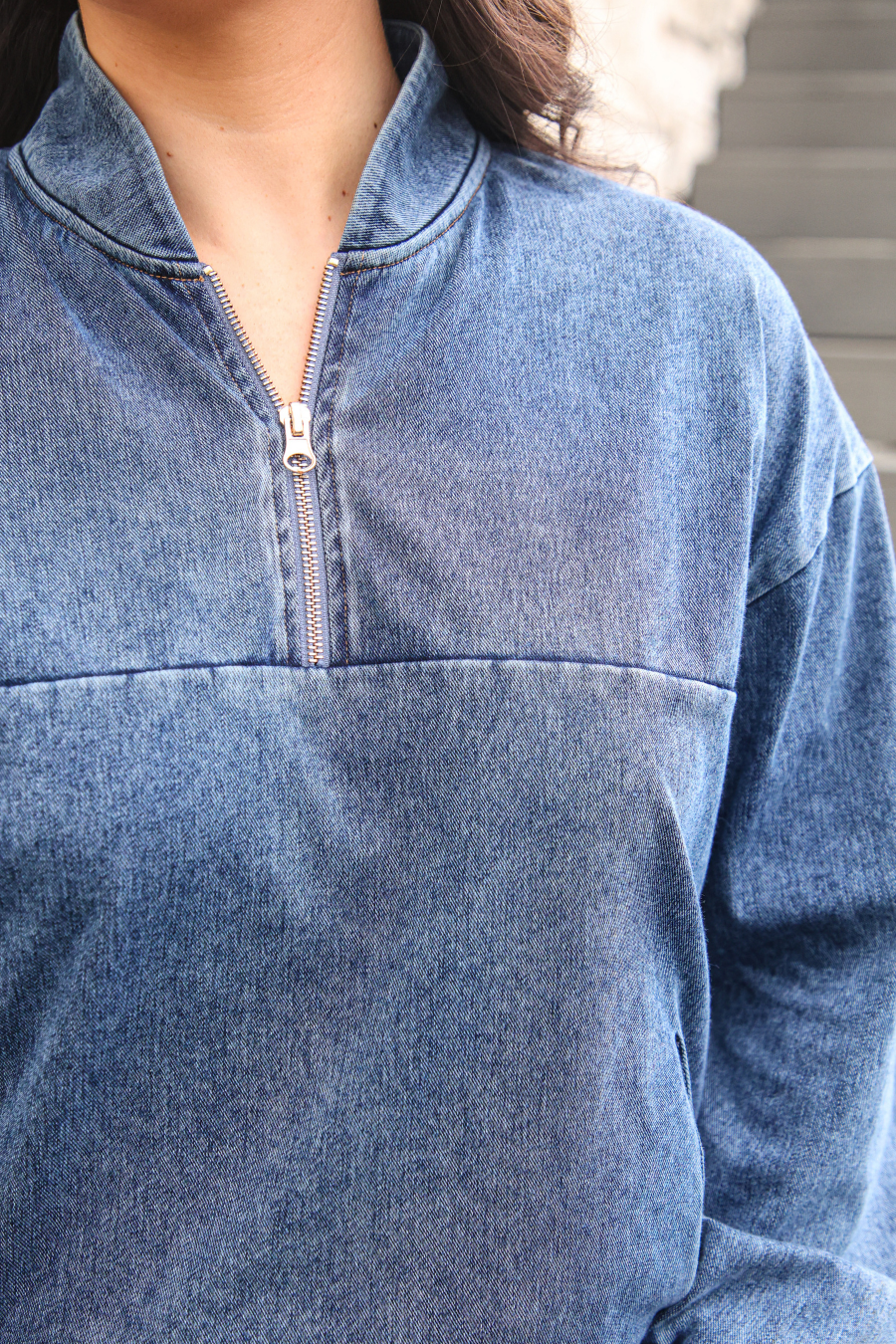PREORDER- Refined Denim Quarter Zip Pullover