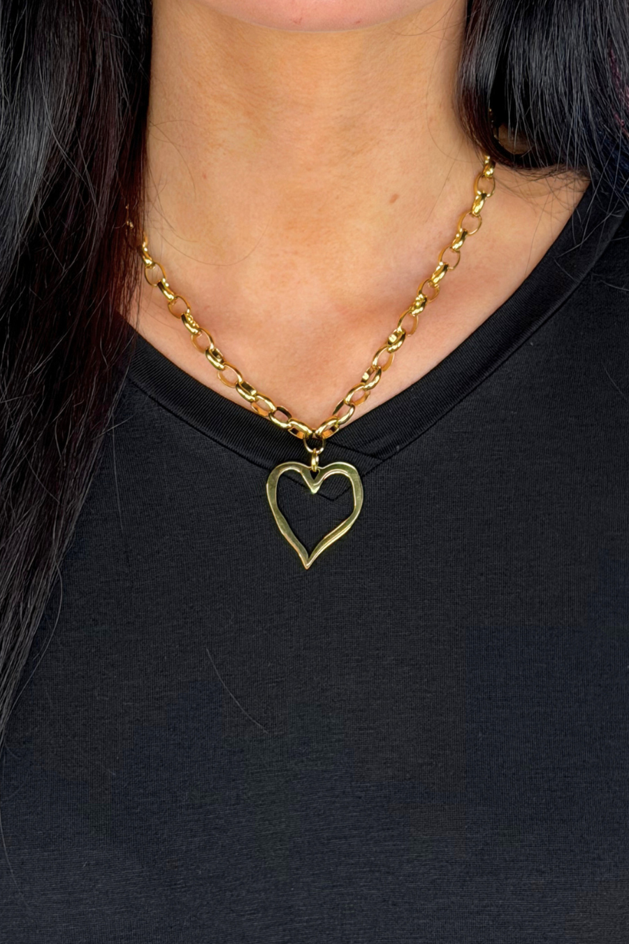 Open Heart Chain Necklace- Gold