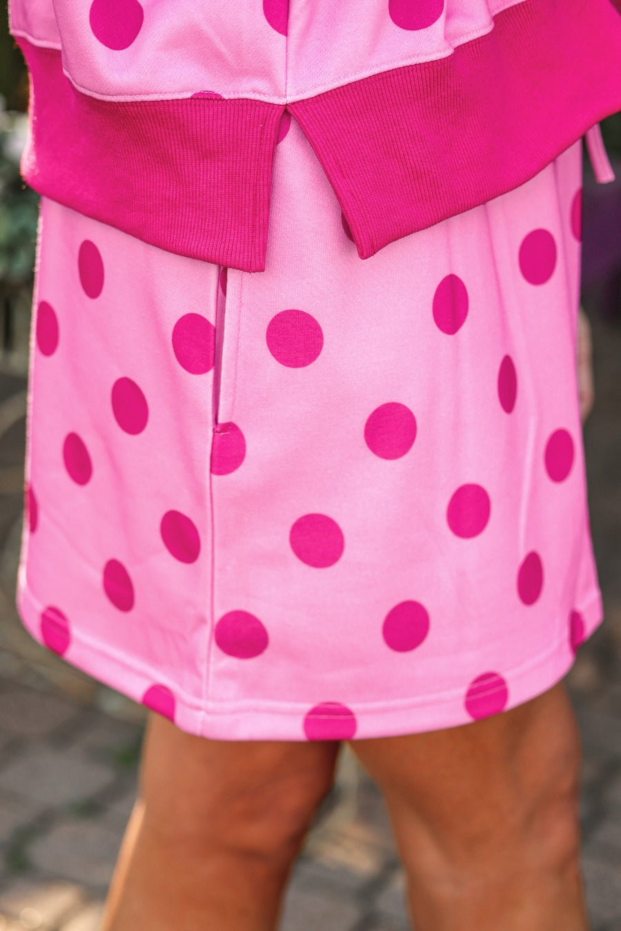 PREORDER- Printed Terry Skort Set- Pink/Magenta Polka Dot