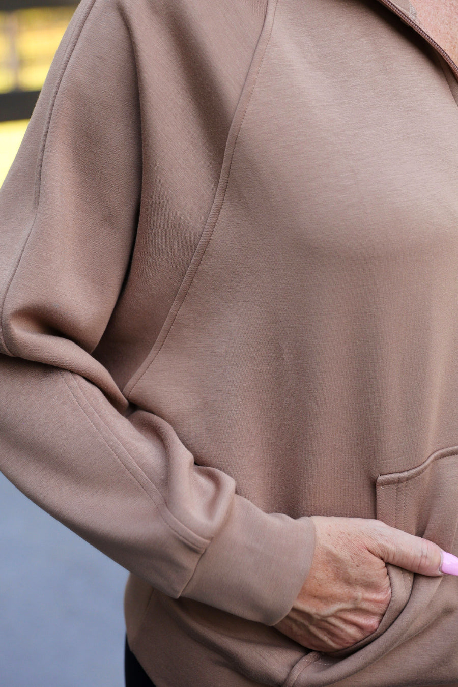 PREORDER- Kayla Luxe Hooded Quarter Zip Pullover- Mocha