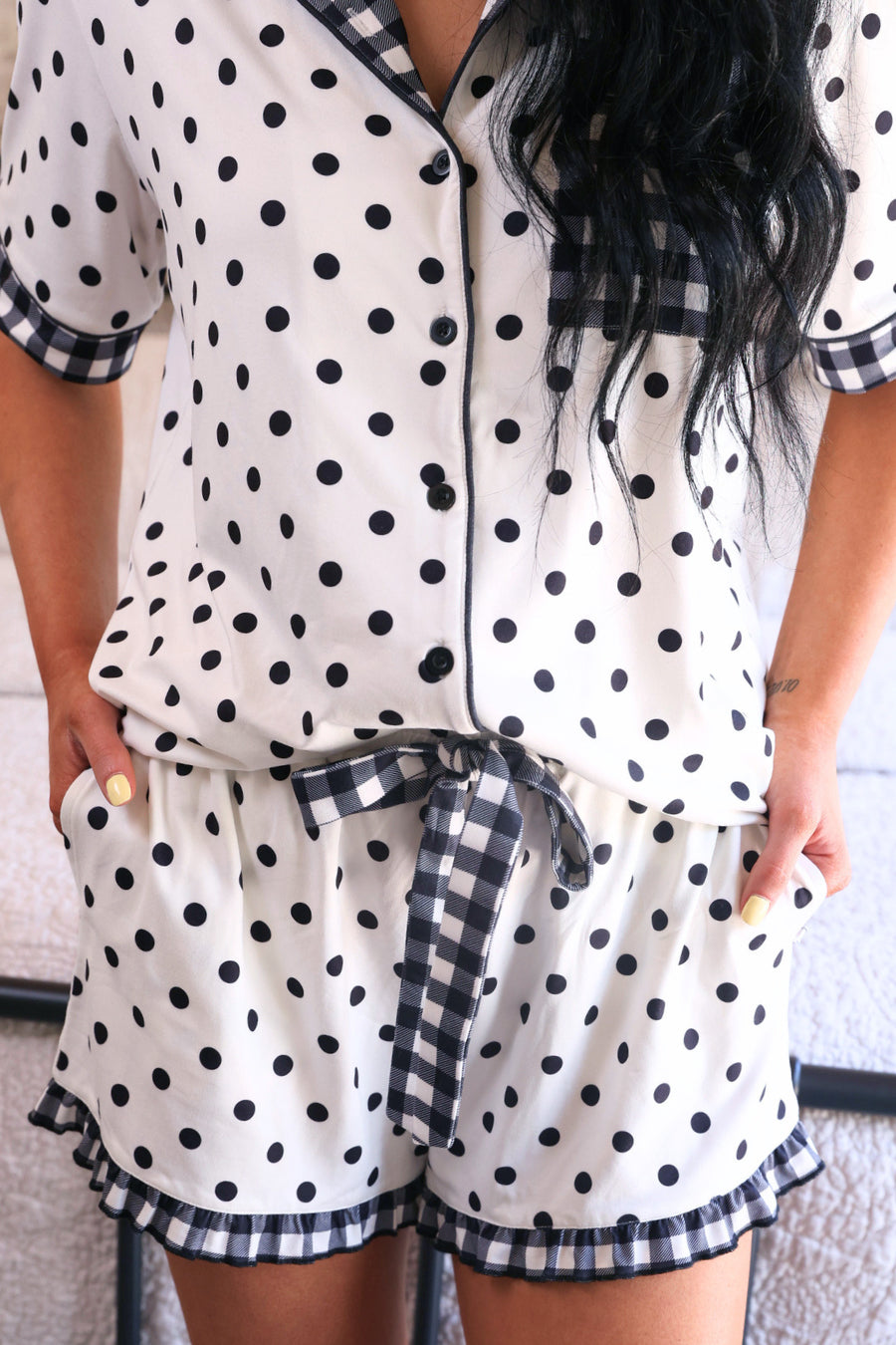 Gingham Polka Dot Ruffle Pajama Set